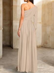 Vestido Hombro Descubierto Abertura En Pierna Casual - Nude - Ver 3