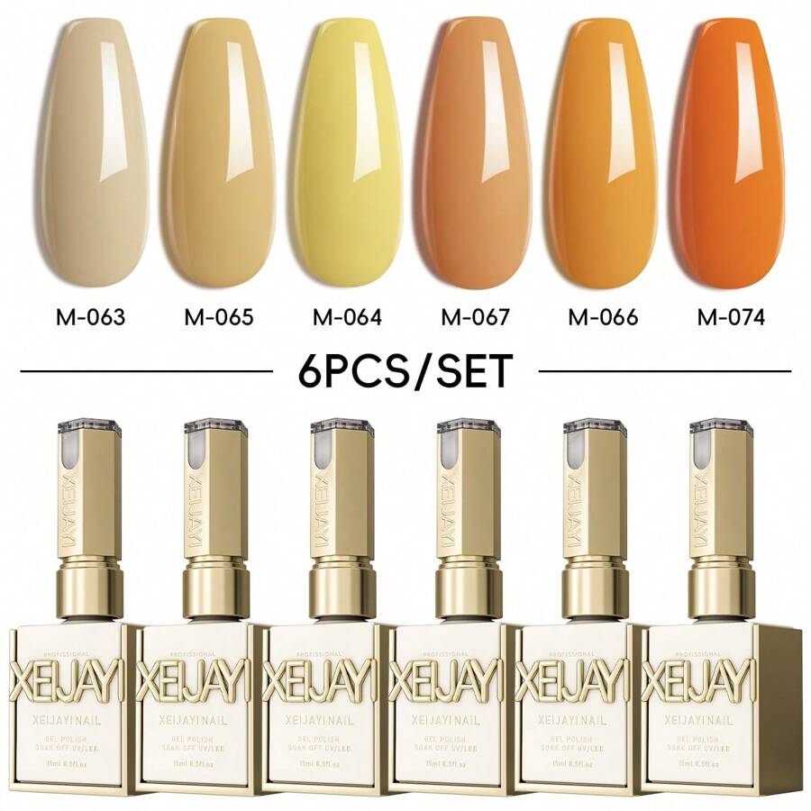 XEIJAYI XEJAYI 6-Color Yellow Orange Gel Nail Polish Set, UV LED Soaking Nail Gel, Semi-Permanent, DIY Salon Quality Nail Art Gel For Spring And Summer - Nhiều màu - Xem 1