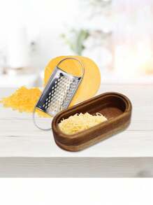 1pc Cheese Grater Stainless Steel Cheese Grater With Wooden Handle Grater Kitchen Handheld Cheese Spoon Grater Multifunctional Cheese Grater Kitchen Gadgets - Multicolor - View 12