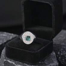 1pc Classic Luxurious Stainless Steel Cast Jewelry, 3D Elliptical Rhinestone Titanium Steel Women Ring (With Gift Box), Suitable For Gifts, Banquets And Weddings - Multicolor (with Gift Box) - View 2