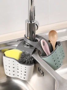 1pc Sink Hanging Drain Basket With Silicone Storage Box, Adjustable Shoulder Strap Drain Rack, Sponge Holder, Faucet Hanging Basket, Kitchen Storage Bag, Perfect For Storing Sponges And Rags In The Kitchen