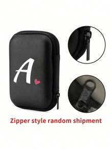 A-Z Letter & Heart Pattern Mini Portable Storage Pouch, Waterproof & Shockproof Digital Organizer Bag, Initial Monogram Phone Charger Cable Holder, Zipper Pouch For Wallet, Data Cable, Electronic Accessories, Suitable For Business, Travel, School, University, Office - Black - View 10