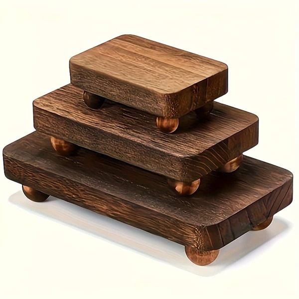 1pc Wooden Risers For Display Wood Pedestal Stand Wooden Risers For Decor Farmhouse Vintage Rustic Riser Stackable Kitchen Wooden Stand Tray Riser, 3 Sizes (Brown,8 X 4.3, 6 X 3.5, 4 X 2.8in) Home Bathroom Decor Bathroom Organizer Fall Decor Back To School