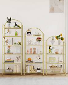 HEXCELEN Bookcase Bookshelf, Tempered Glass Bookshelves, Slim Shelving Unit For Bedroom, Bathroom, Home Office, Steel Frame,Home Decor, 5/6 Tier Gold - Vàng - Xem 6