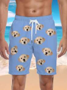 Custom Beach Shorts With Dog Face, Personalized Pet Photo Swimwear, Customize Photo Swim Trunks, Swimsuit With Picture For Men, Face Swimwear