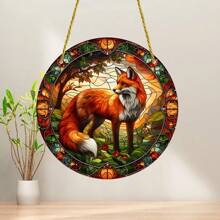 1 Piece, Fox, Animal Themed Light Catcher, Colored Glass Decorative Sign, Window Hanging Sign, Circular Acrylic Painted Art Sign, 6 * 6 Inches/15 * 15 Centimeters, Porch Decoration, Courtyard Garden Decoration, Holiday Party Decoration, Gifts For Family And Friends, Housewarming Gift