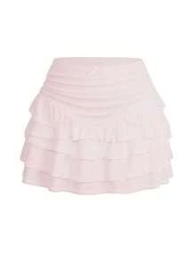 Sunny Girly 秋季女装 Y2k 返校节纯真性感学院风休闲荷叶边低腰蛋糕迷你裙