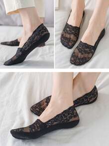 10 Pairs Women Breathable Silicone Non-Slip Invisible Anklet Socks, Fashionable Sheer Lace Short Socks, Summer