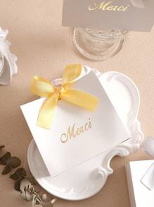 5 Pieces Of White Gift Boxes With French "Merci" Metal Font, Tied With Ribbon Bows, Suitable For Thanksgiving Dinners, Birthday Gifts, Wedding, Corporate Events, Etc. - Multicolor - View 7