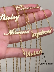 1pc Customized Name Women Necklace, Fashionable Stainless Steel Gold Nameplate Charm Chain Necklace, Personalized Jewelry Suitable For Birthday, Anniversary, Holiday Gifts For Friends, Lover, Family - Gold - View 2