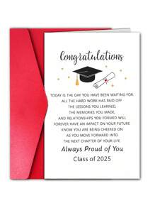 1pc Graduation Congratulations Card For Class Of 2025, Encouragement And Proud Of You Note, Premium Paper, Suitable For Friends, Teachers, And Classmates, With Envelope, For 14+ Age Group - Multicolor - View 2