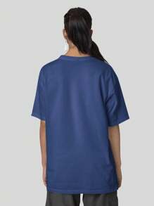 Women's Oversized T-Shirt With Relax Print, Fashion , 100% Cotton - 藏蓝色 - 查看 3