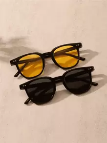 2 Pairs Round Frame Sunglasses Men Travel Accessories Casual Sunglasses Beach Sunglasses Sun Glasses Accessories Eyewear - 彩色 - 查看 1