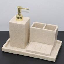 Harz Badezimmer Set, inklusive Seifenspender, Zahnbürstenhalter, Spülbecher, Seifenschale, Tablett, Kammhalter usw. Frei konfigurierbare Badezimmer Deko und Aufbewahrungszubehör für Ausstellungsbäder/Badaccessoires Badorganizer Herbstdekoration Einschulung