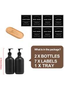 LEAPAIR 2/3 Peças Dispenser de Sabão de 500ml com Rótulos, com Bandeja, Conjunto de Dispenser de Sabão para Mãos e Louças, Garrafas de Bomba de Plástico, Garrafas Recarregáveis Preto Fosco de Shampoo e Condicionador, Garrafas de Bomba Vazias Reutilizáveis de 500ml, Dispensers de Sabão para Bancada do Banheiro, Rótulo de Garrafa de Loção de Gel de Banho e Shampoo, Armazenamento de Cozinha e Banheiro, Decoração de Banheiro, Decoração de Outono, De Volta às Aulas