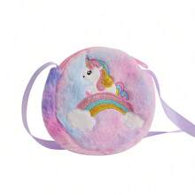 1pc Purple Rainbow Horse & Unicorn Pattern Round Crossbody Bag - Purple - View 12