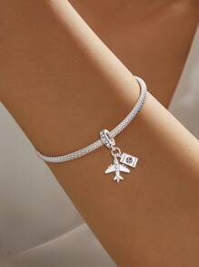 1 件时尚 925 纯银飞机系列串珠适合女士手链手镯 DIY 珠宝制作和日常服装搭配珠宝装饰适合女孩