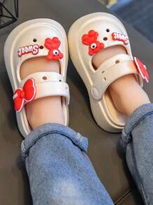 New EVA Girls Sandals, Kids Shoes, Cute Cartoon Bear Bow Pattern, Fashionable, Comfortable, Lightweight, Smooth Shoes, Garden Shoes, Indoor Home, Outdoor Travel, Beach Walk, Leisure Sandals, Beach Shoes