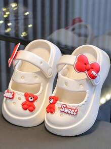 New EVA Girls Sandals, Kids Shoes, Cute Cartoon Bear Bow Pattern, Fashionable, Comfortable, Lightweight, Smooth Shoes, Garden Shoes, Indoor Home, Outdoor Travel, Beach Walk, Leisure Sandals, Beach Shoes