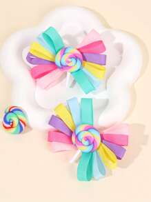 2pcs Multicolor Bows Hair Clips For Girls,Fabric Candy Decor Alligator Clips Hair Bow Clips For Kids,Fashion Hair Accessories For Toddlers Party Gifts