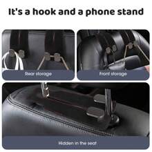 4-Pack Car Headrest Hooks – Dual-Function (Purse & Mobile Phone Holders) | Ideal For Bag & Purse Storage - Black - View 6