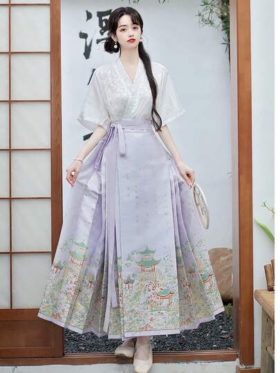 Chinese Style White Embroidered Jacquard Hanfu Top, Spring/Summer