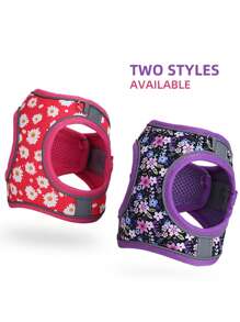 HP404--花卉印花宠物狗和猫背带，舒适的斜纹面料和透气网眼基材，1.5米狗绳。