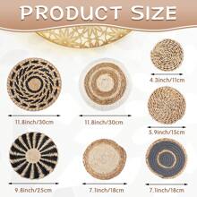 7 款波西米亚风格壁挂篮装饰悬挂式手工海草编织篮壁饰圆形波西米亚风格篮壁饰适用于农舍家庭房间乡村风格装饰桌子，多种尺寸（经典款） - 彩色 - 查看 3