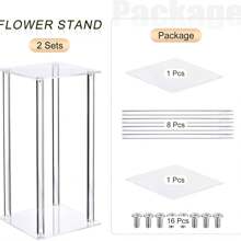 1 peça de suporte de flores quadrado de acrílico, suporte de vaso de cilindro transparente, peça central de mesa geométrica, suporte de flores de mesa para reuniões em casa, decoração de festa de casamento, decoração de palco de casamento para artes florais - transparente - Ver 2