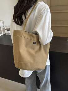 Dikke canvas tas voor dames, geschikt voor woon-werkverkeer, school, winkelen, aanpasbare tekst