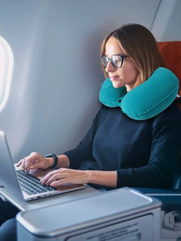 U-Shaped Neck Pillow Travel Pillow Soft Suede Inflatable Pillow, Suitable For Office, Aircraft, Home, Washable, Portable, Comfortable And Convenient