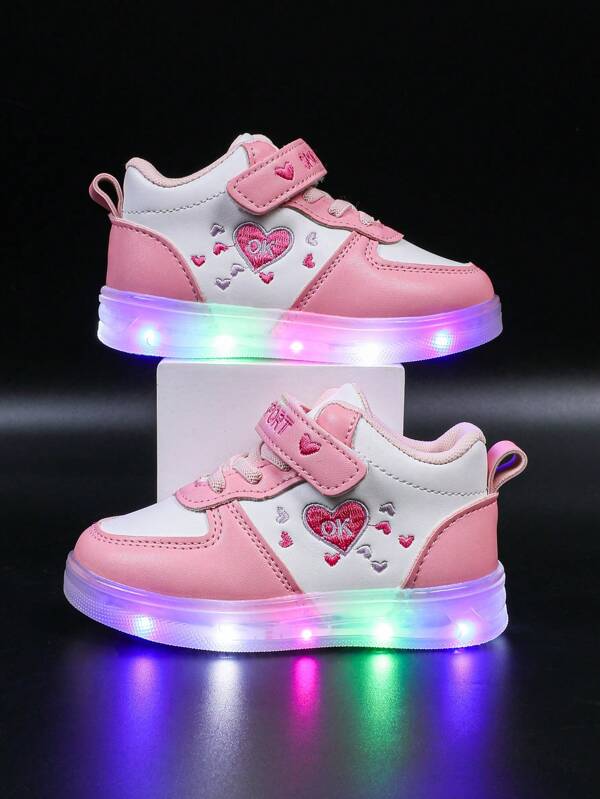 Fashion Mid-Top LED Lighting Soft Leather Breathable Sports Shoes, Suitable For Boys And Girls - Casual, Shock-Absorbing, All-Season Non-Slip Outdoor Running And Walking Shoes