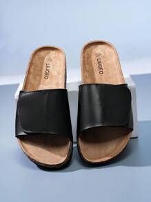 Unisex Spring To Summer Casual Slip-On Hook And Loop Slippers, Indoor Outdoor Comfortable Slides - Black - View 5