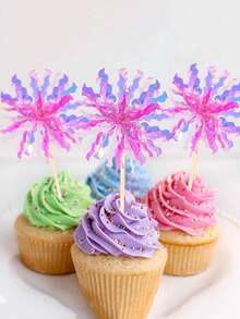 10/20/50 件铝箔烟花纸杯蛋糕装饰生日快乐蛋糕装饰闪光金属丝花饮料搅拌器鸡尾酒食物水果牙签情人节派对用品金色 - 彩色 - 查看 3