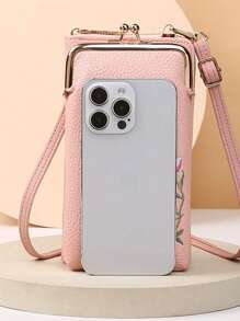 Lotus Embroidery Shoulder Messenger Bag Phone Pouch Wallet Purse Wallet Phone Bag For Women Wallet