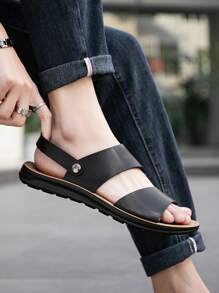 新款男士休闲舒适沙滩风格拖鞋，适合室内和室外穿着 - 黑色 - 查看 5