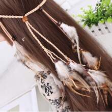1 pieza Nuevo accesorio para el cabello mujer estilo bohemio con diadema de plumas y borlas, retro, personalizado, hecho a mano con cuentas y plumas naturales, para vestido de fiesta