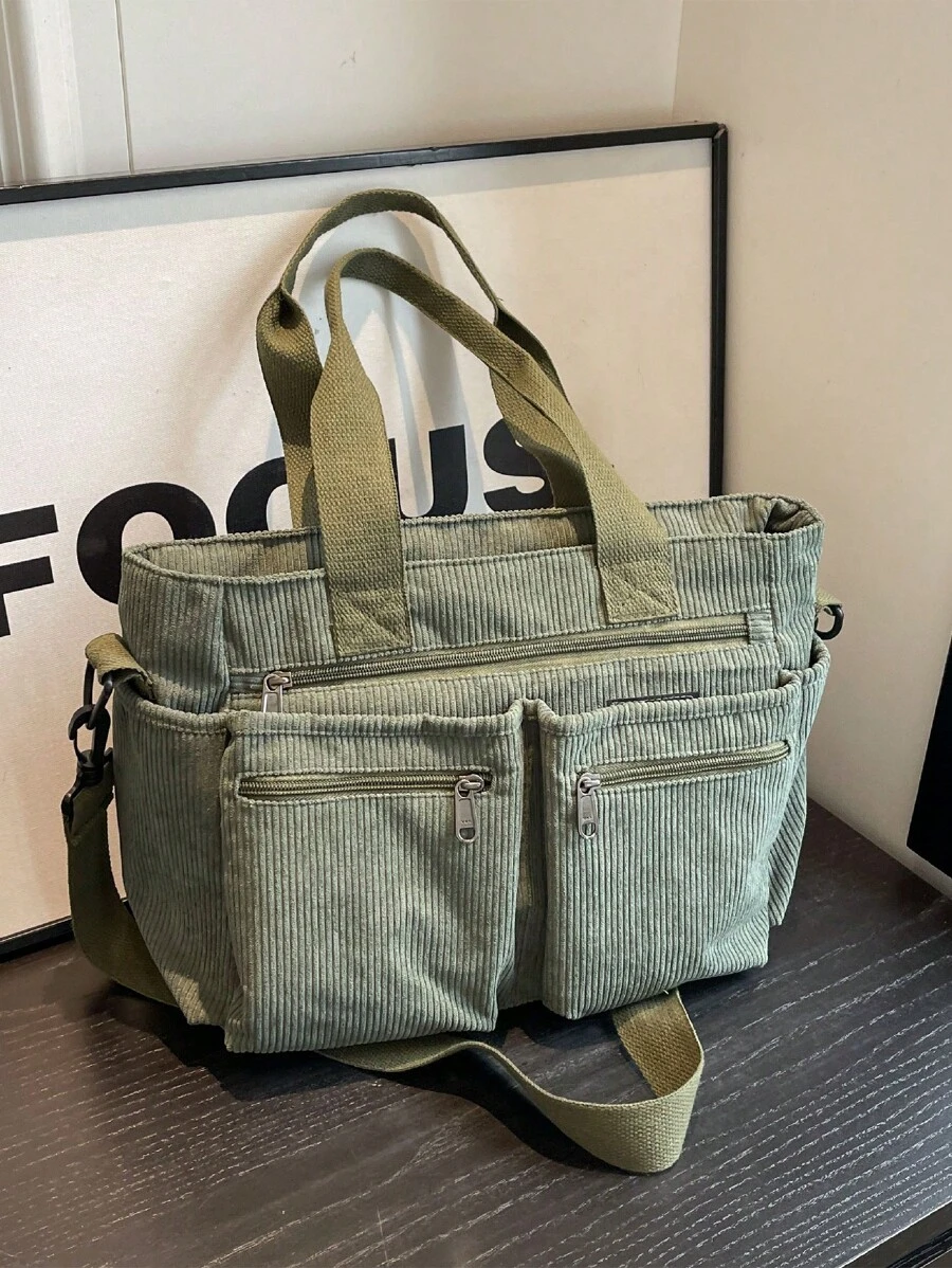 Fashionable Multi-Pocket Women's Underarm Shoulder Bag - Green - View 1