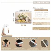 1pc, Canvas Hanging, Framed Decorative Painting, Poster, Wall Art, Vintage Lemon Still Life Oil Painting Print, Art Deco Style Unframed Wall Art, Modern Vintage Lemon Fruit Painting, Interior Decor Poster For Living Room, Bedroom, Kitchen, Home Office - Artistic Lemon And Floral Composition Art Gifts Birthday Graduation - Multicolor - View 15