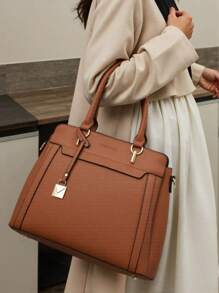 Women Vintage PU Leather Large Shoulder Bag Work Daily Handbag - màu nâu - Xem 1