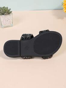 1 Pair Black Plus Size Toddler Girls' Flat Sandals, Solid Color PU Adjustable Buckle Strap, Round Toe, Non-Slip, Cute Roman Casual Slippers Suitable For 3-15 Years Old Kids, Spring/Summer New Arrival 2025