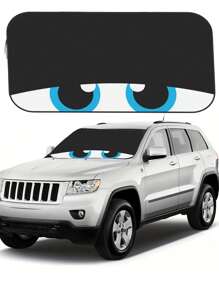 1pc Funny Car Windshield Sunshade With Eyes, Foldable UV Protection Front Window Sun Visor Shade, Made Of Polyester, Fits Most Vehicles - 59 Inches X 27.5 Inches