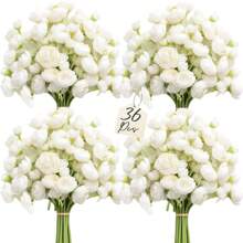 36Pcs Ranunculus Artificial Flower, Faux Mini Ranunculus Flowers For DIY Bouquet, Bulk Fake Wedding Filler Flowers For Centerpieces Arrangements Bridal Shower Decorations - trắng - Xem 1