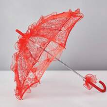 1pc Mini Lace Umbrella, Wedding Flower Girl Photo Prop, Solid Color Lace Woven Dance Umbrella, Decorative Palace Parasol Summer Cooling,Beach,Travel