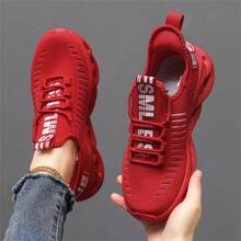 2025春夏新款轻便透气情侣休闲运动鞋户外运动鞋舒适登山鞋MD+人字纹鞋底防滑柔软舒适随机不对称图案设计 - 紅色 - 查看 6