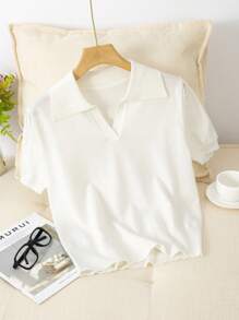 GIGOGOU 全新 Polo 衫 夏季女款套装短袖 T 恤 女士休闲 T 恤上衣 - 白色 - 查看 5