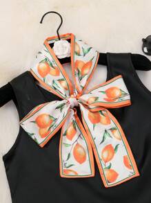 1pc Spring/Autumn Lemon Print Satin Scarf, Ribbon, Neck Wrap And Hair Band - Multicolor - View 14