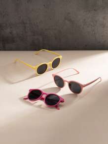 3pcs Kids Oval Personalized Macaron Color Cute Fashionable Fashion Glasses For Outdoor - Multicolor - View 2