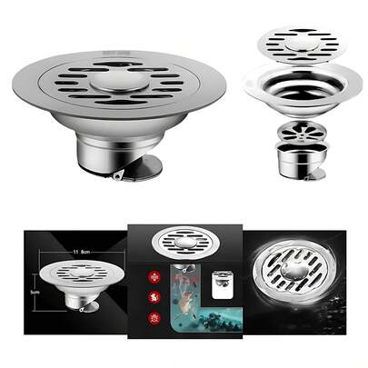 2 Unidades Filtros para Drenaje de Acero Inoxidable, 12 cm, Antiodor y Antiinsectos, Rejilla para Baño, Cocina y Lavabo, Fácil Instalación sin Herramientas