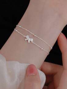 1件精美奢华双蝴蝶结设计手链，情人节礼物 - 玫瑰金 - 查看 1